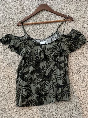 Old Navy Olive Green Tropical Print Cold-Shoulder Cami
